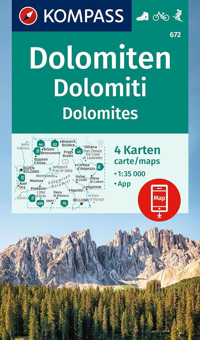 KOMPASS Wanderkarten-Set 672 Dolomiten, Dolomiti, Dolomites (4 Karten) 1:35.000: inklusive Karte zur offline Verwendung in der KOMPASS-App. Fahrradfahren. Skitouren Maps & Plans