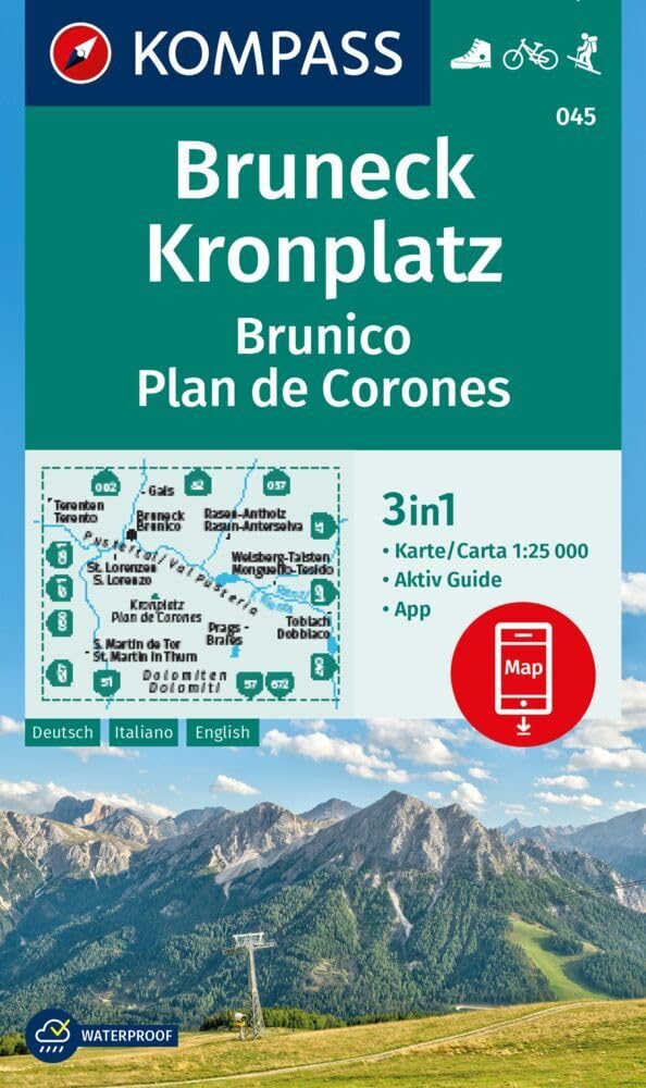 KOMPASS Wanderkarte 045 Bruneck, Kronplatz / Brunico, Plan de Corones 1:25.000 book