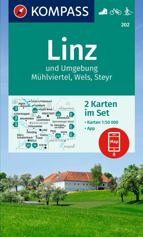 KOMPASS Wanderkarten-Set 202 Linz und Umgebung, Mühlviertel, Wels, Steyr (2 Karten) 1:50.000: inklusive Karte zur offline Verwendung in der KOMPASS-App. Fahrradfahren. Langlaufen. Leisure, Home & Garden