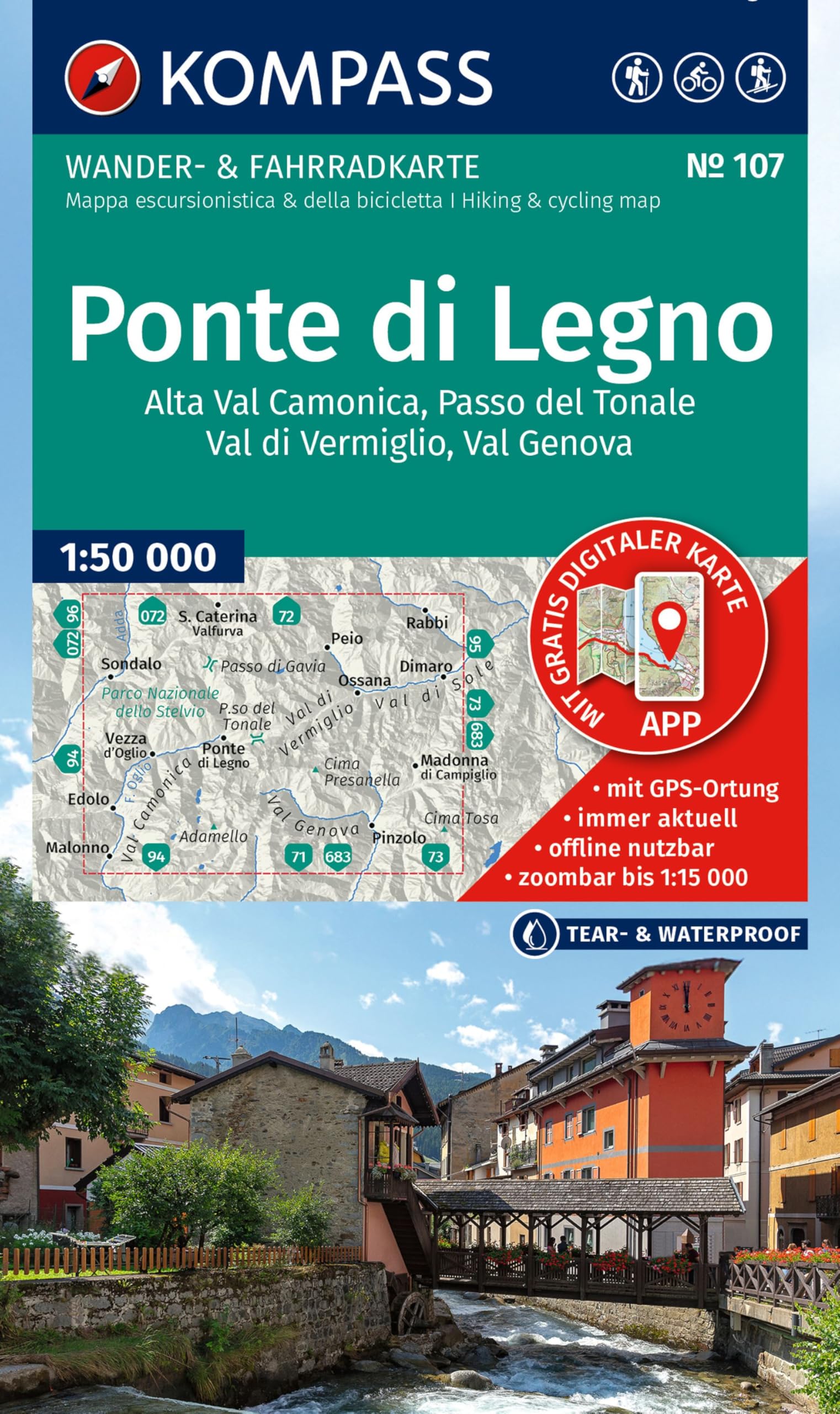 KOMPASS Wanderkarte 107 Ponte di Legno, Alta Val Camonica, Passo del Tonale, Val di Vermiglio, Val Genova 1:50.000 Leisure, Home & Garden