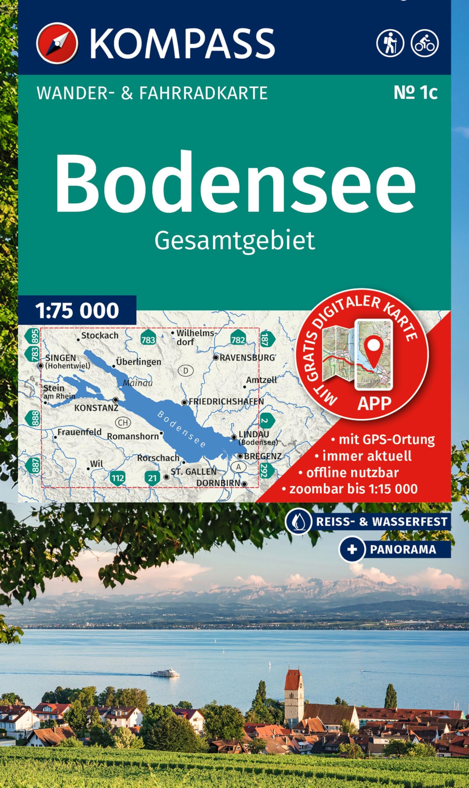 KOMPASS Wanderkarte 1c Bodensee Gesamtgebiet 1:75.000 book