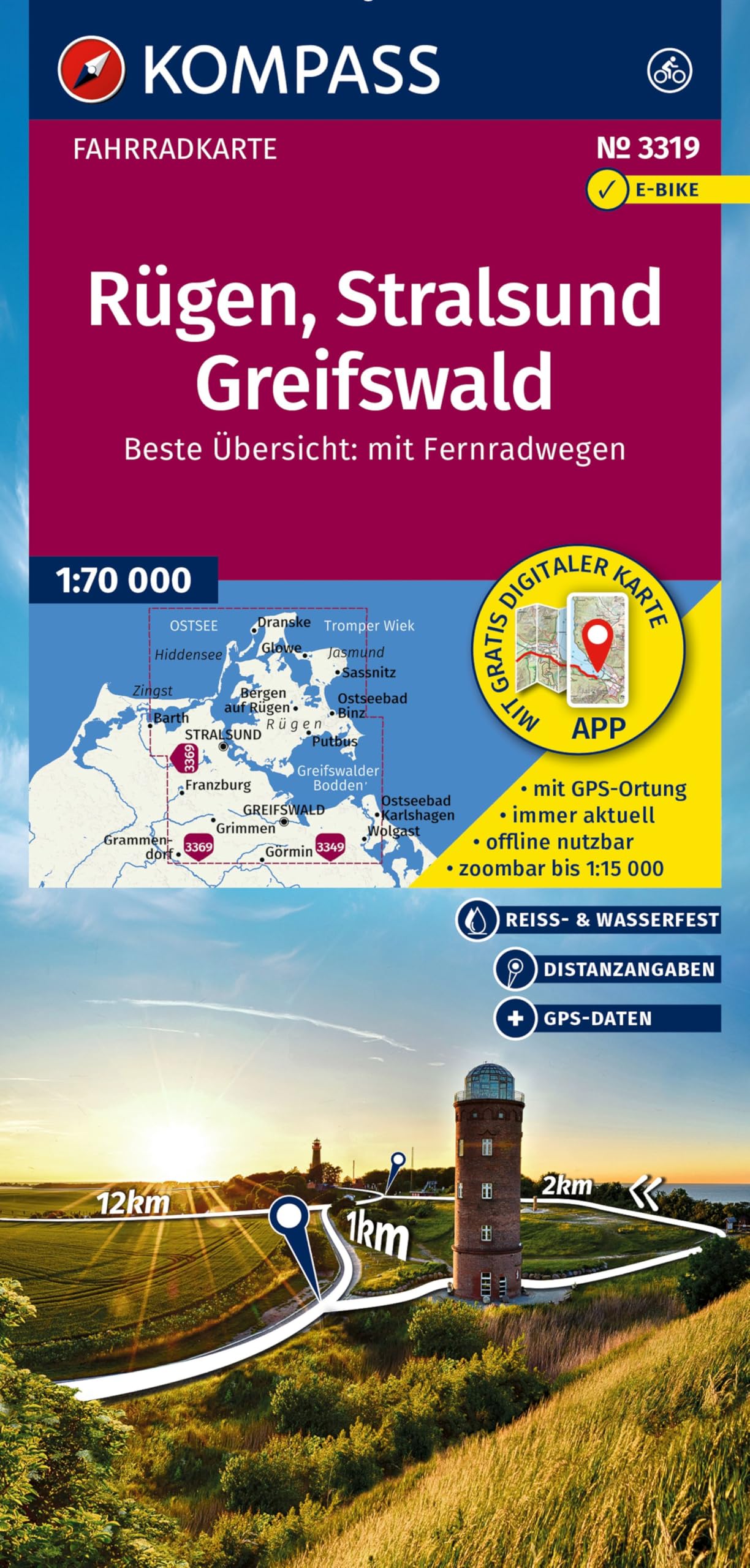 KOMPASS Fahrradkarte 3319 Rügen, Stralsund, Greifswald 1:70.000 Leisure, Home & Garden