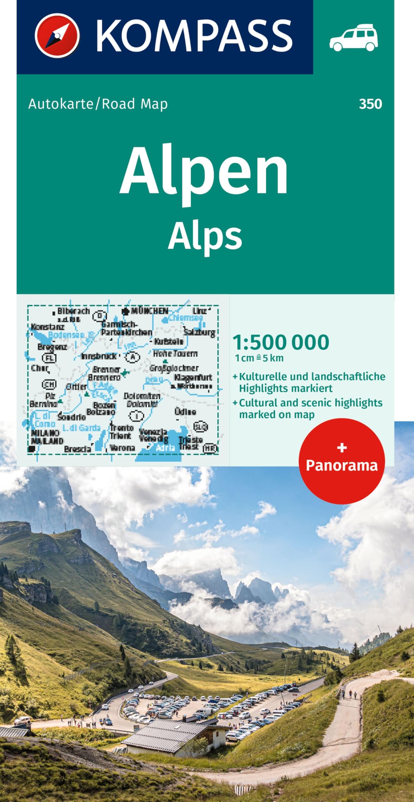 KOMPASS Autokarte KOMPASS Autokarte und Panoramakarte Alpen 1:500.000 Leisure, Home & Garden