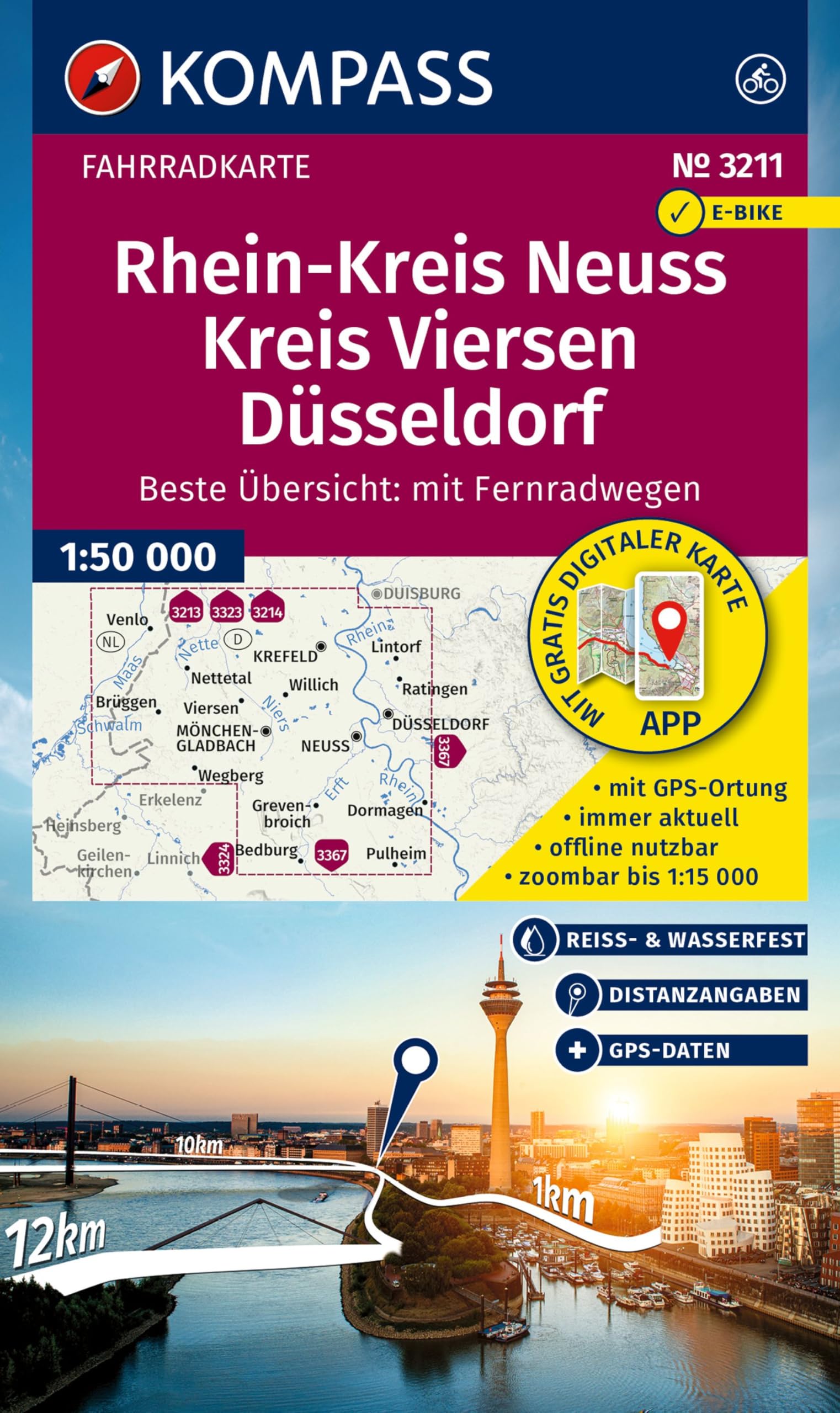 KOMPASS Fahrradkarte 3211 Rhein-Kreis Neuss, Kreis Viersen, Düsseldorf 1:50.000 Leisure, Home & Garden