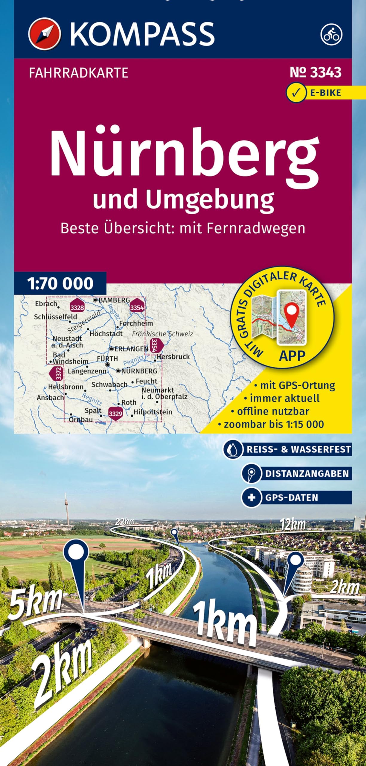 KOMPASS Fahrradkarte 3343 Nürnberg und Umgebung 1:70.000: reiß- und wetterfest Leisure, Home & Garden