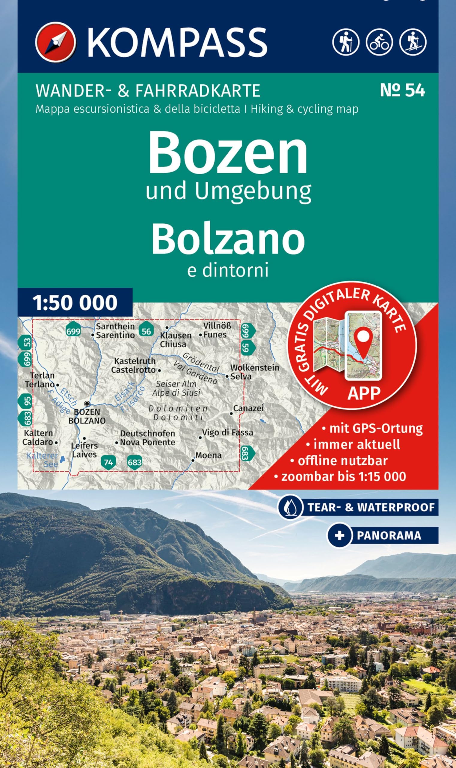 KOMPASS Wanderkarte 54 Bozen und Umgebung / Bolzano e dintorni 1:50.000 Leisure, Home & Garden