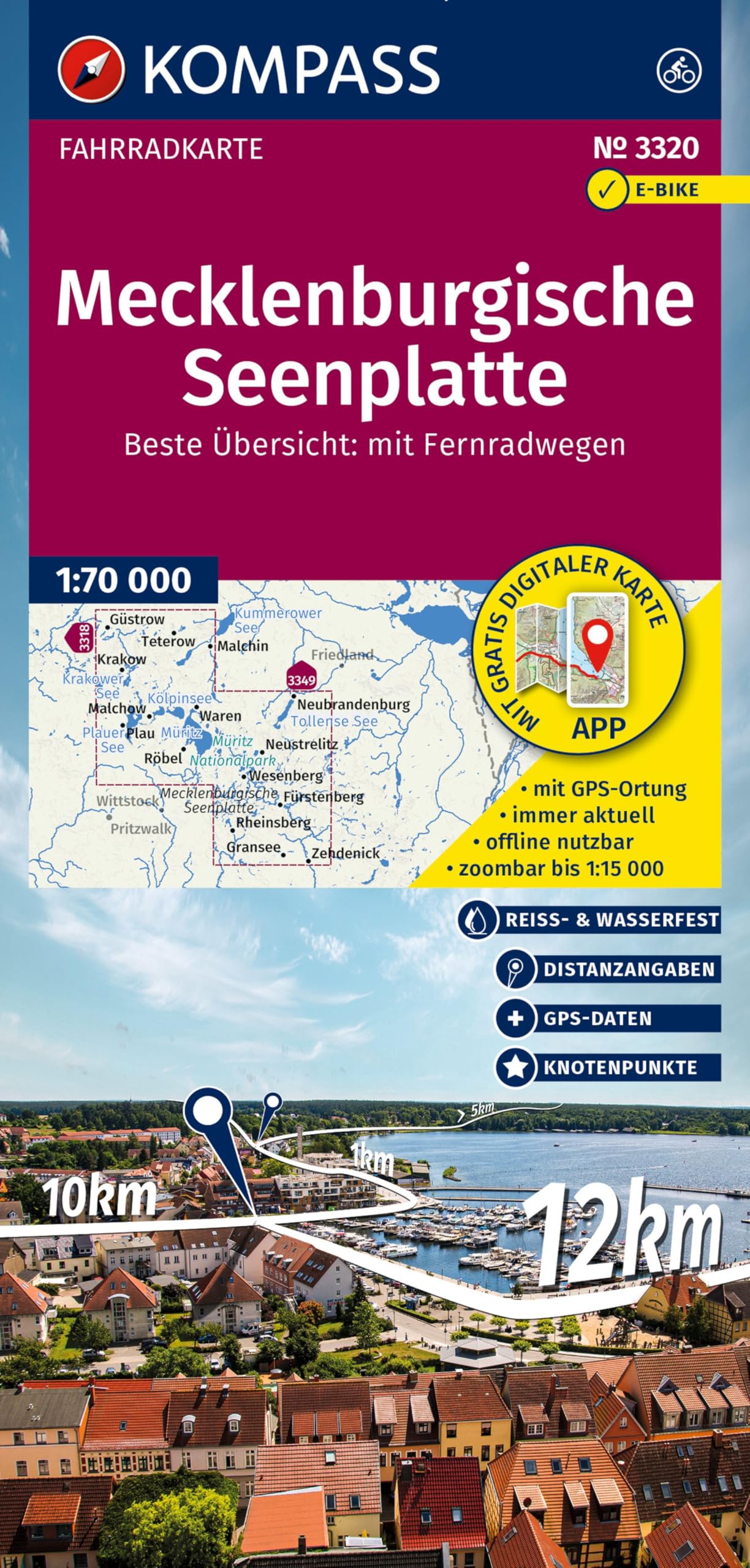 KOMPASS Fahrradkarte 3320 Mecklenburgische Seenplatte mit Knotenpunkten 1:70.000 Leisure, Home & Garden