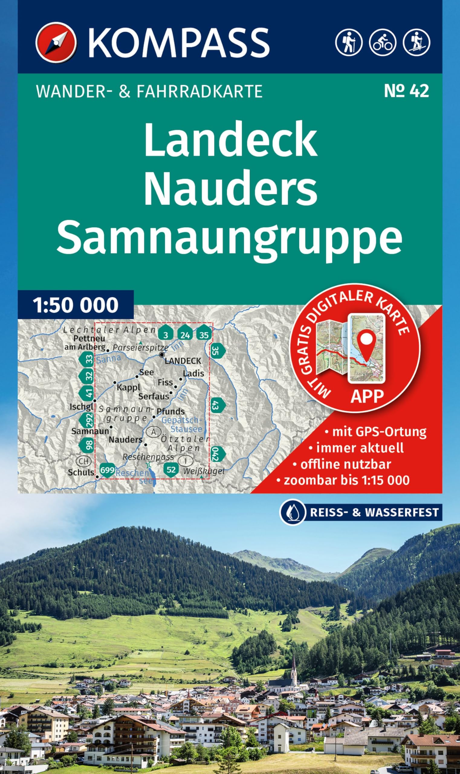KOMPASS Wanderkarte 42 Landeck, Nauders, Samnaungruppe 1:50.000 Leisure, Home & Garden