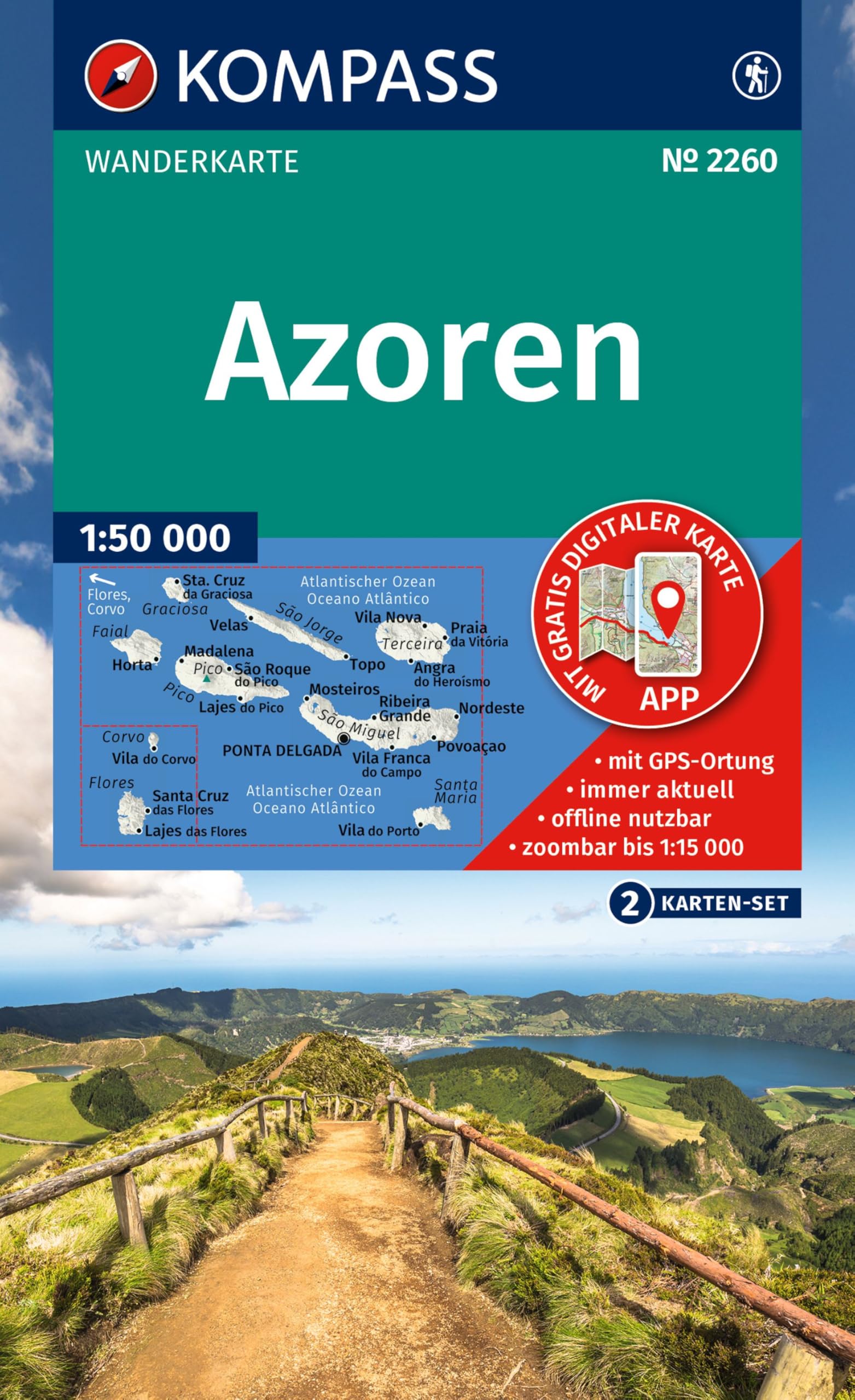 KOMPASS Wanderkarten-Set 2260 Azoren (2 Karten) 1:50.000 Leisure, Home & Garden