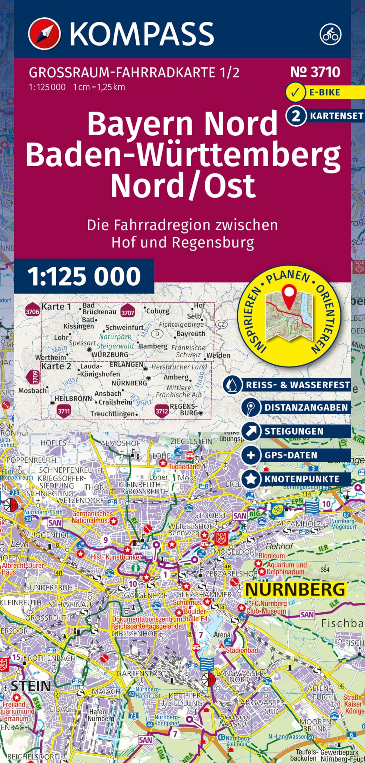 KOMPASS Großraum Fahrradkarte 3710 Bayern Nord, Baden-Württemberg Nord/Ost 1:125.000 Leisure, Home & Garden