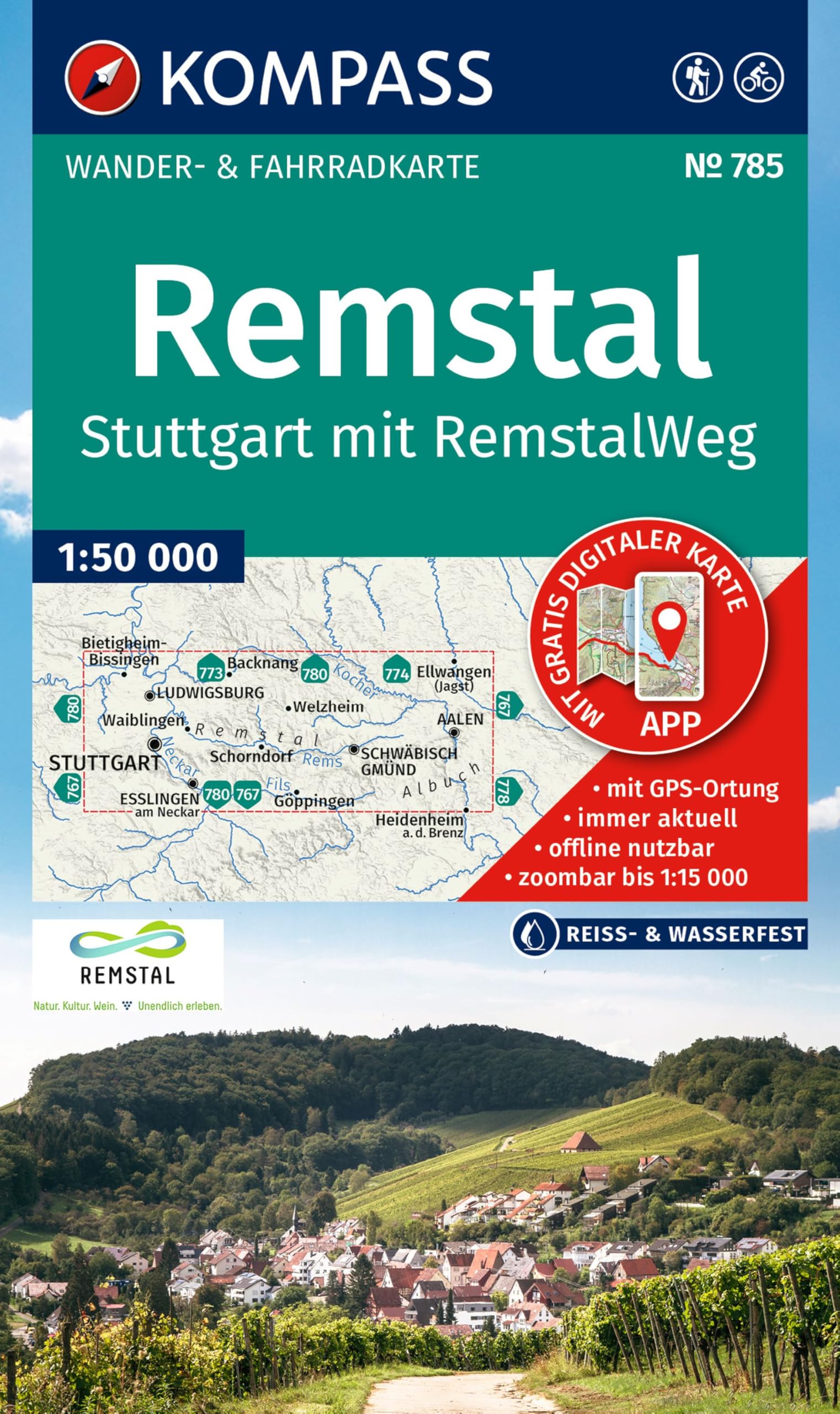 KOMPASS Wanderkarte 785 Remstal, Stuttgart, mit RemstalWeg 1:50.000 Leisure, Home & Garden