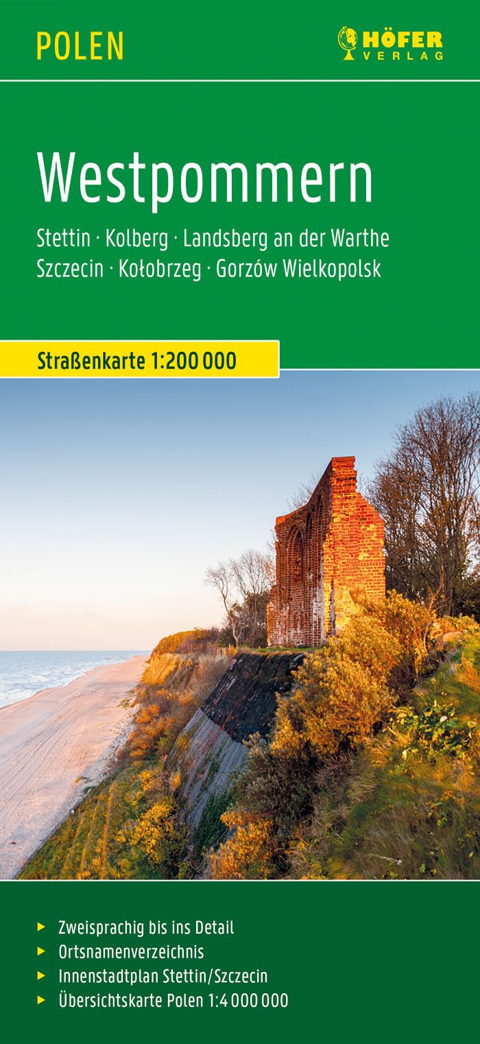 Westpommern, Straßenkarte 1:200.000, Höfer Verlag: Stettin - Kolberg - Landsberg an der Warthe, mit Innenstadtplan Stettin/Szczecin Leisure, Home & Garden