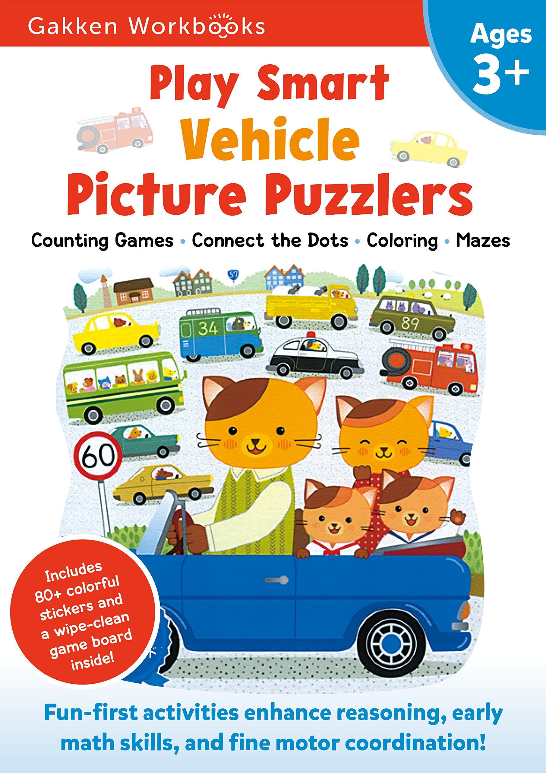 Play Smart Vehicle Picture Puzzlers Age 3+: Preschool Activity Workbook with Stickers for Toddlers Ages 3, 4, 5: Learn Using Favorite Themes: Tracing, Non-fiction