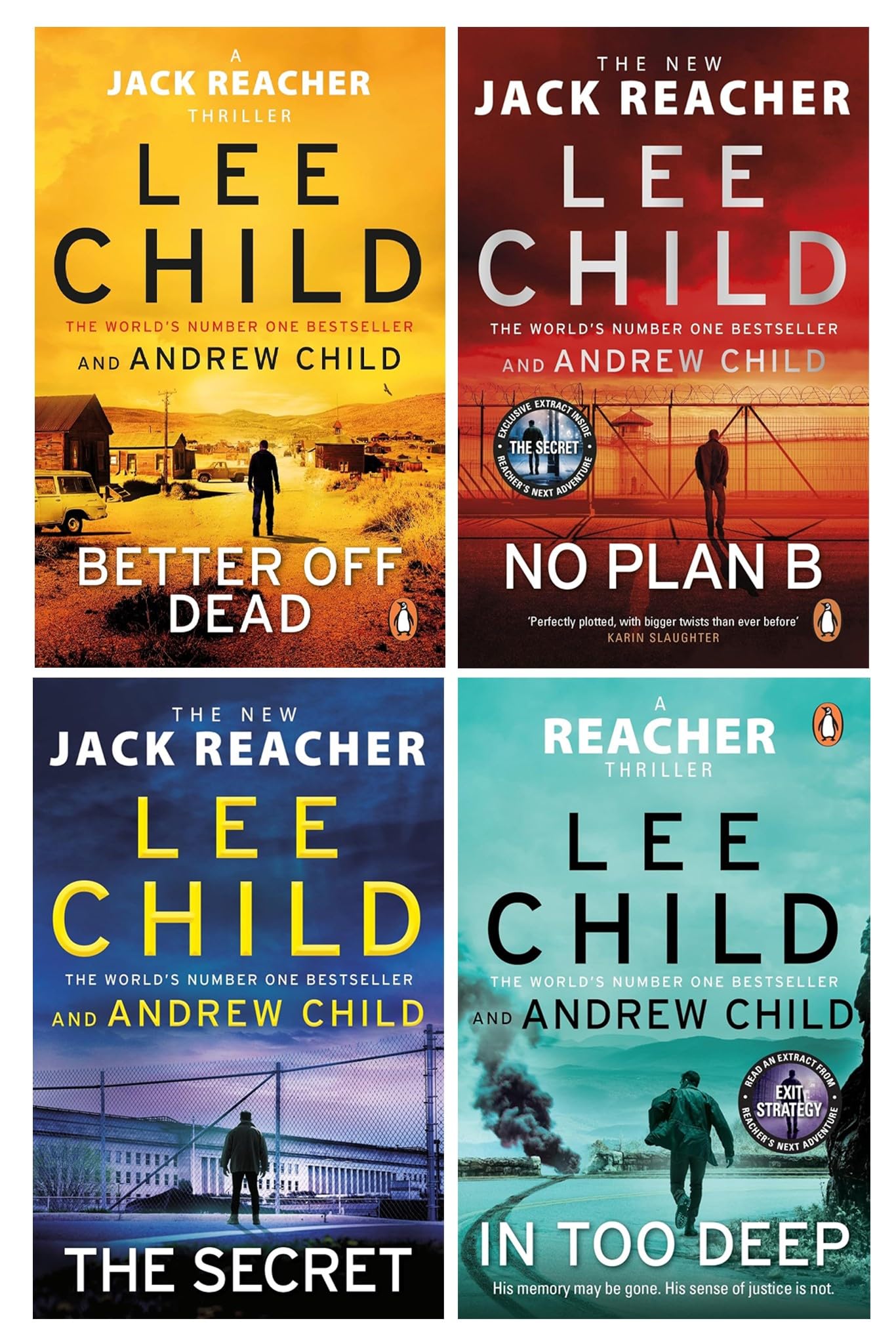 Jack Reacher Series (Book 26-29) by Lee Child 4 Books Collection Set (Better off Dead, No Plan B, The Secret & In Too Deep) Detective & CSI