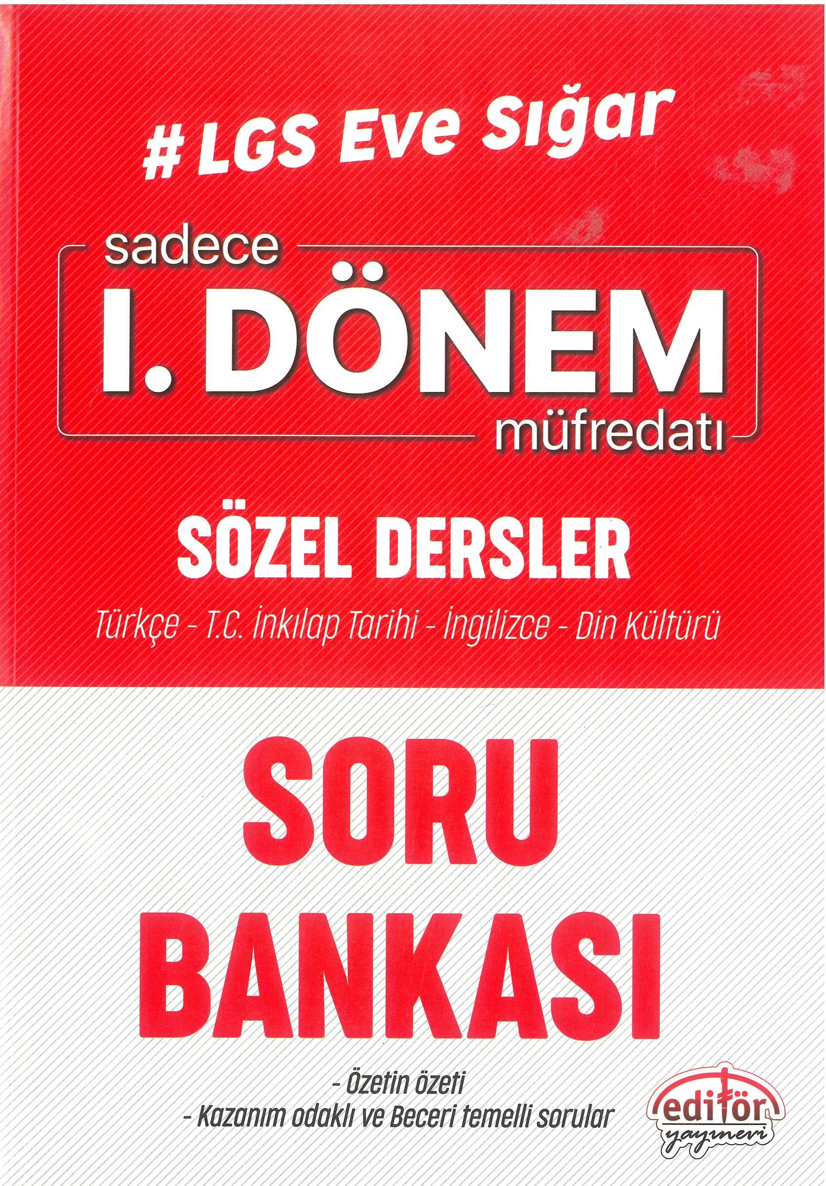 Editör Yayınları 8. Sınıf LGS Eve Sığar 1. Dönem Sözel Dersler Soru Bankası Editör Books