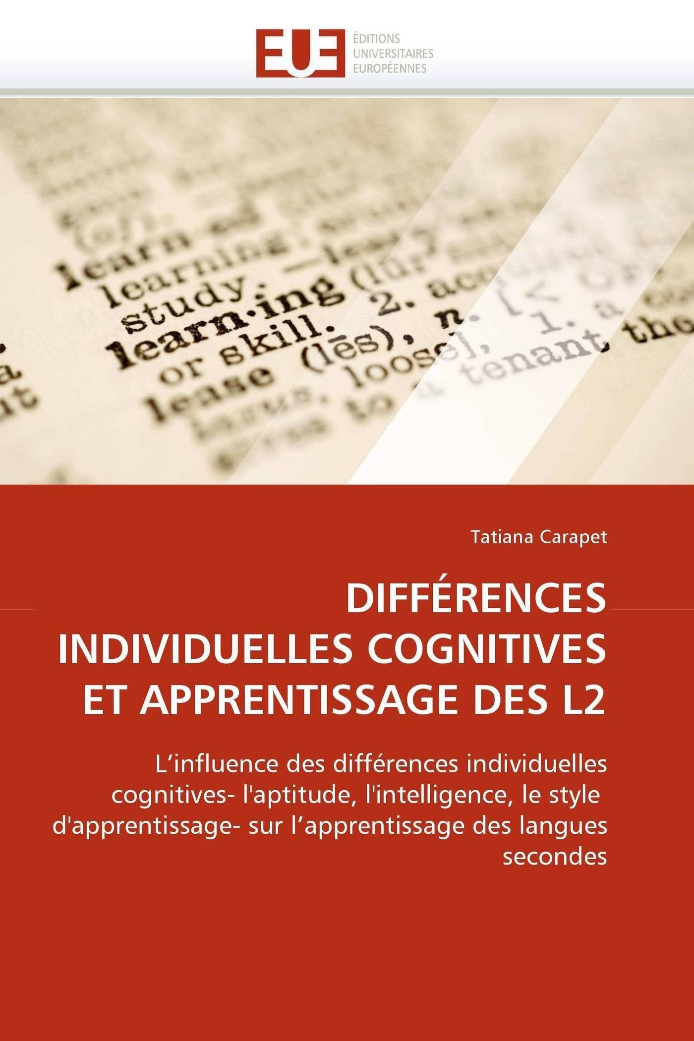 DIFFÉRENCES INDIVIDUELLES COGNITIVES ET APPRENTISSAGE DES L2 book