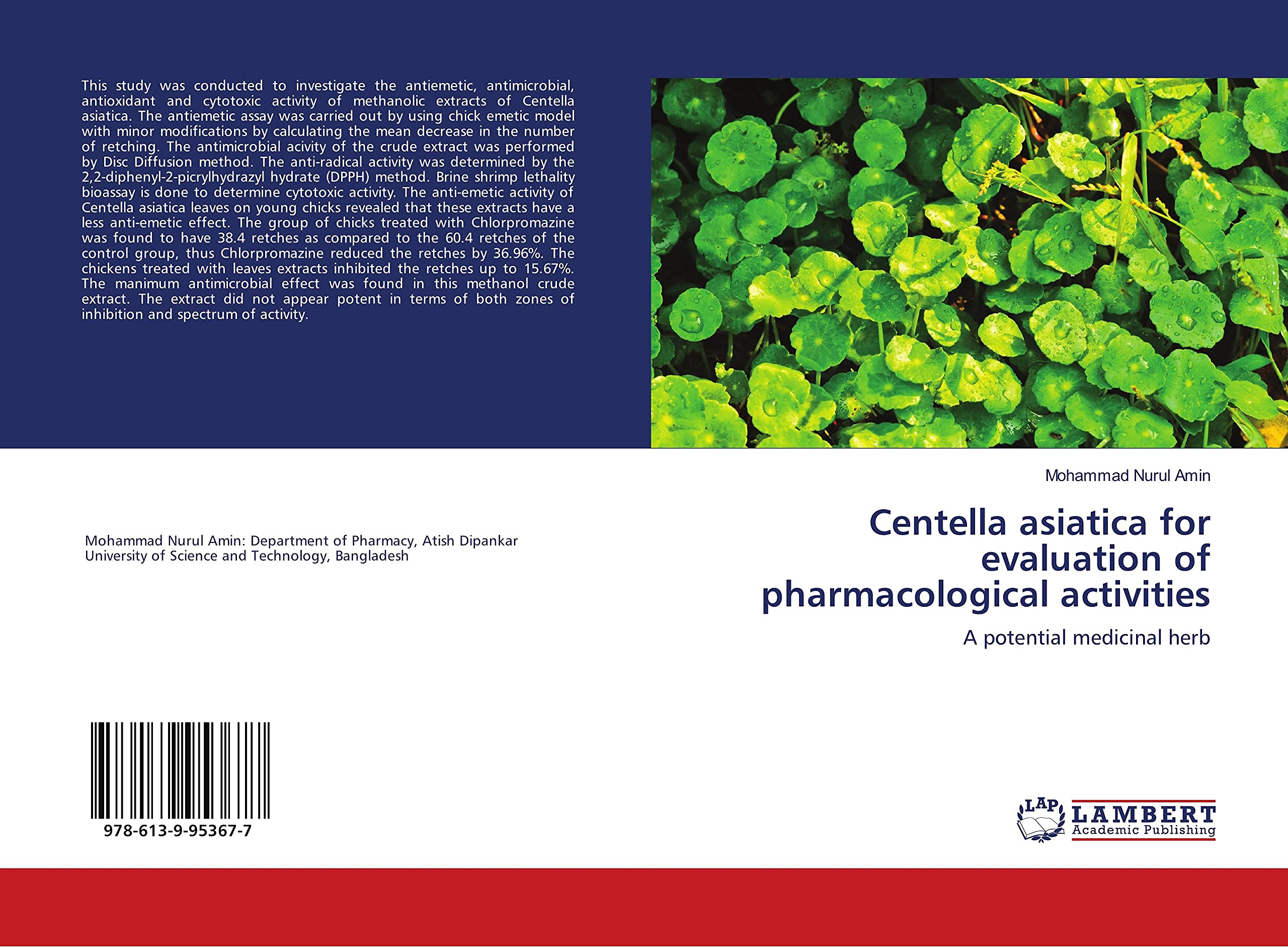 Centella asiatica for evaluation of pharmacological activities: A potential medicinal herb book