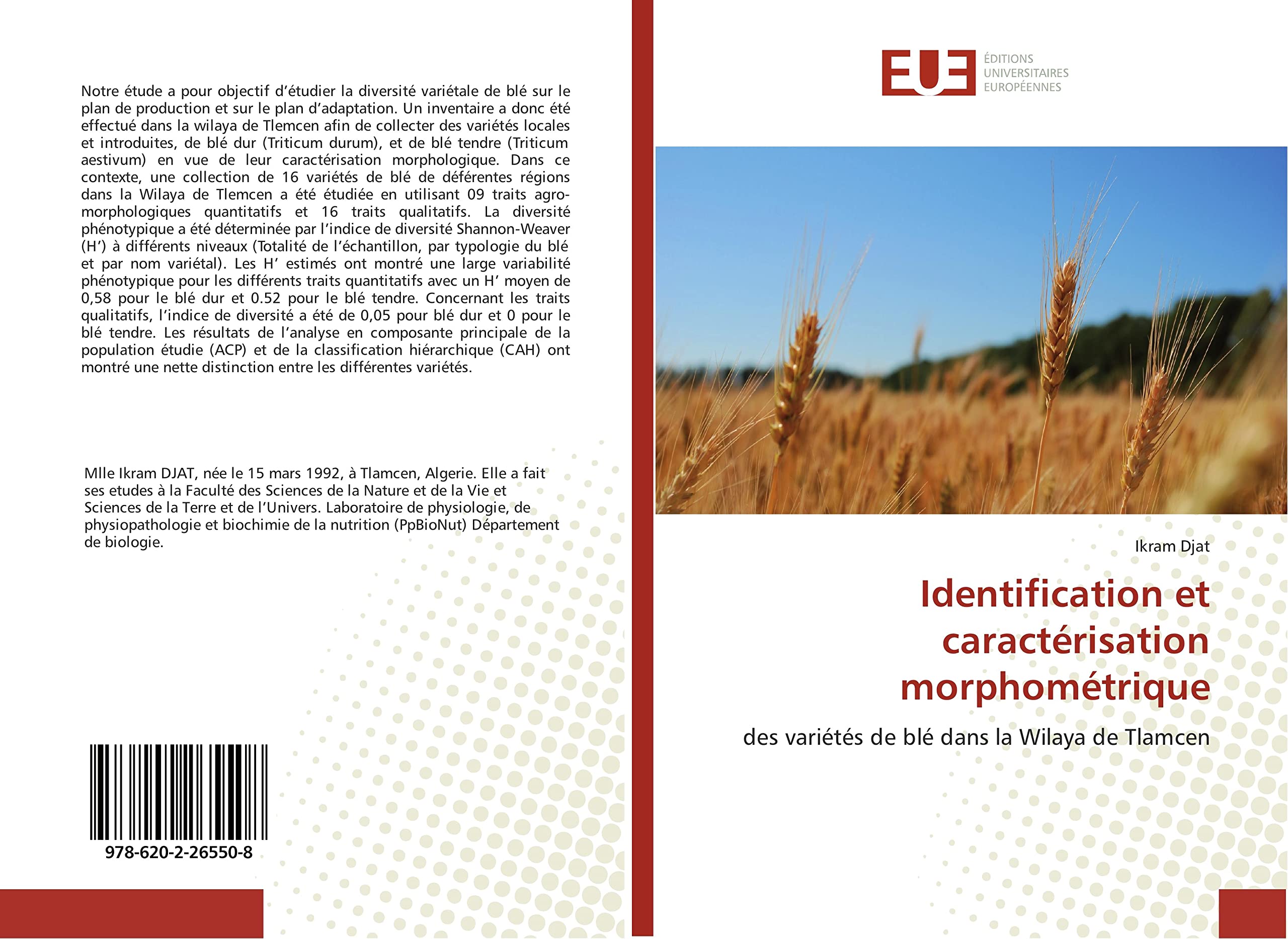 Identification et caractérisation morphométrique: des variétés de blé dans la Wilaya de Tlamcen book