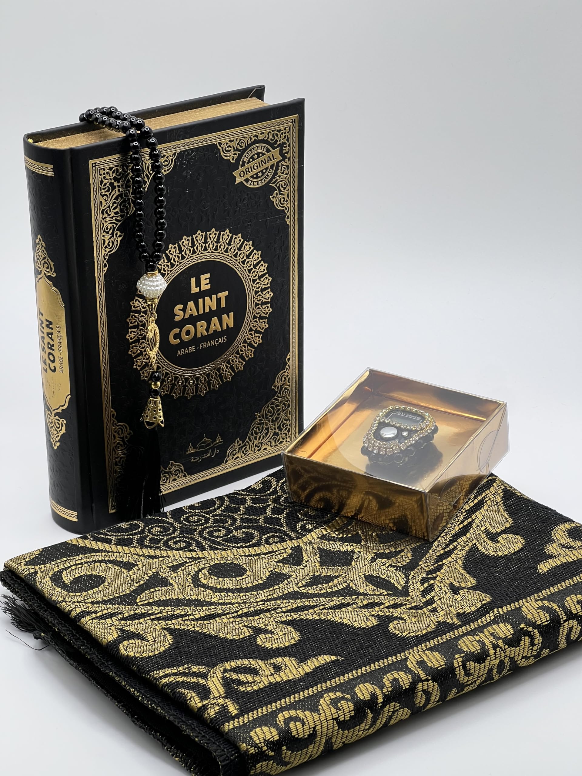 Coffret coran Arabe Français + Tapis de priére + Tasbih book