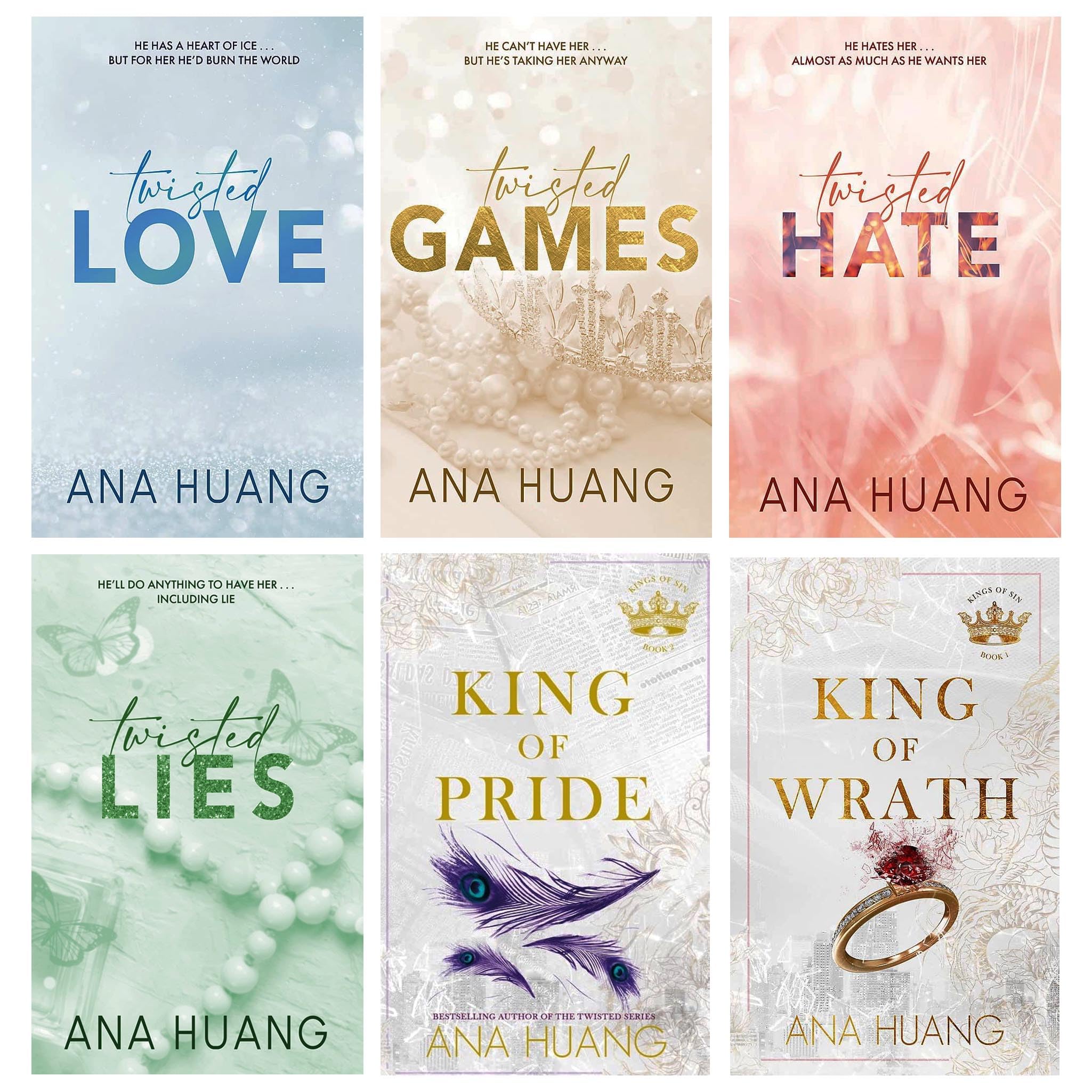 Ana Huang Twisted and Kings of Sin Series 6 Books Collection Set (Twisted Love, Twisted Games, Twisted Hate, Twisted Lies, King of Wrath & King of Pride) Books