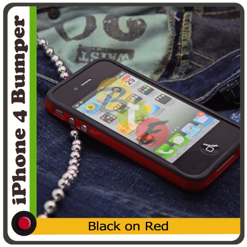 Trend Line Bumper Case TPU Silikon Schutzhulle Case Cover Tasche/ Hu+lle /Case fur iPhone 4 + 1 Matt/ Anti Glanz Displayschutzfolie (Rot/ Schwarz) Computer Science