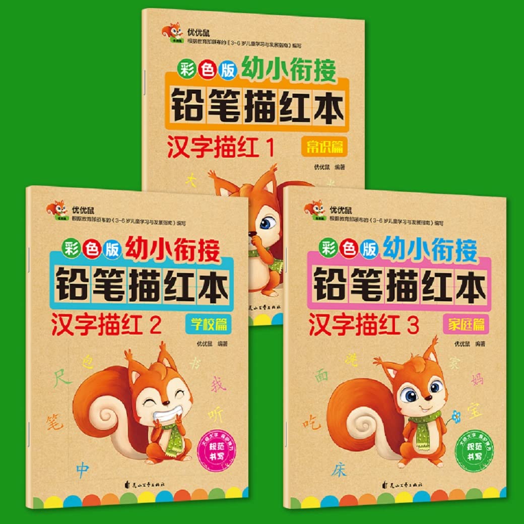 3册儿童写字本汉字练字本3-4-6岁幼儿园学前汉字描红本幼小衔接练字帖幼儿汉字笔顺笔画描红儿童认字书中大班学前识字教材看图识字 Books