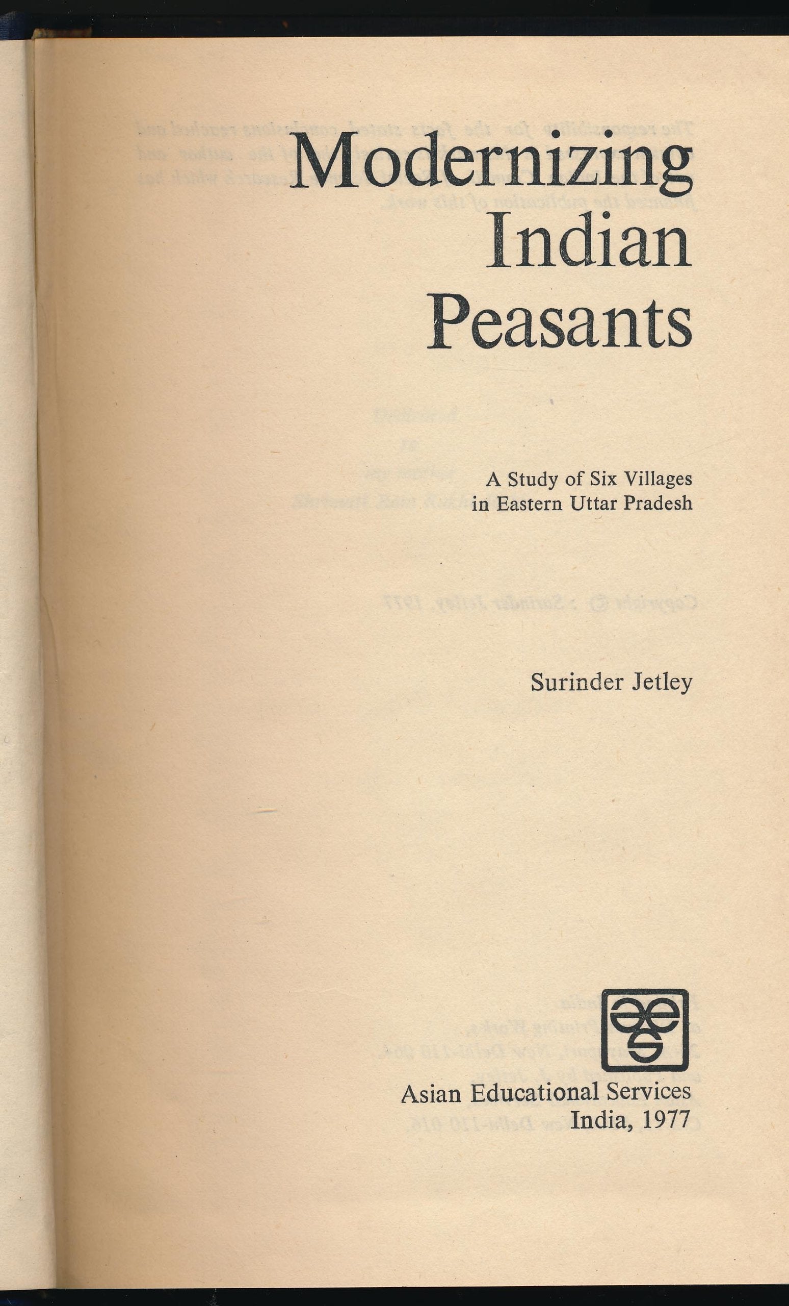 Modernizing Indian Peasants: Study of Six Villages in Uttar Pradesh Books