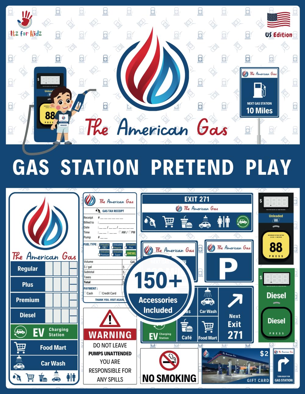 Gas Station Pretend Play Accessories: Ready-to-Use Gas Station Role Play Props | Realistic Dramatic Play Set | US Edition | Itz for Kidz (Pretend Play ... Series | American Edition | Itz for Kidz) Non-fiction