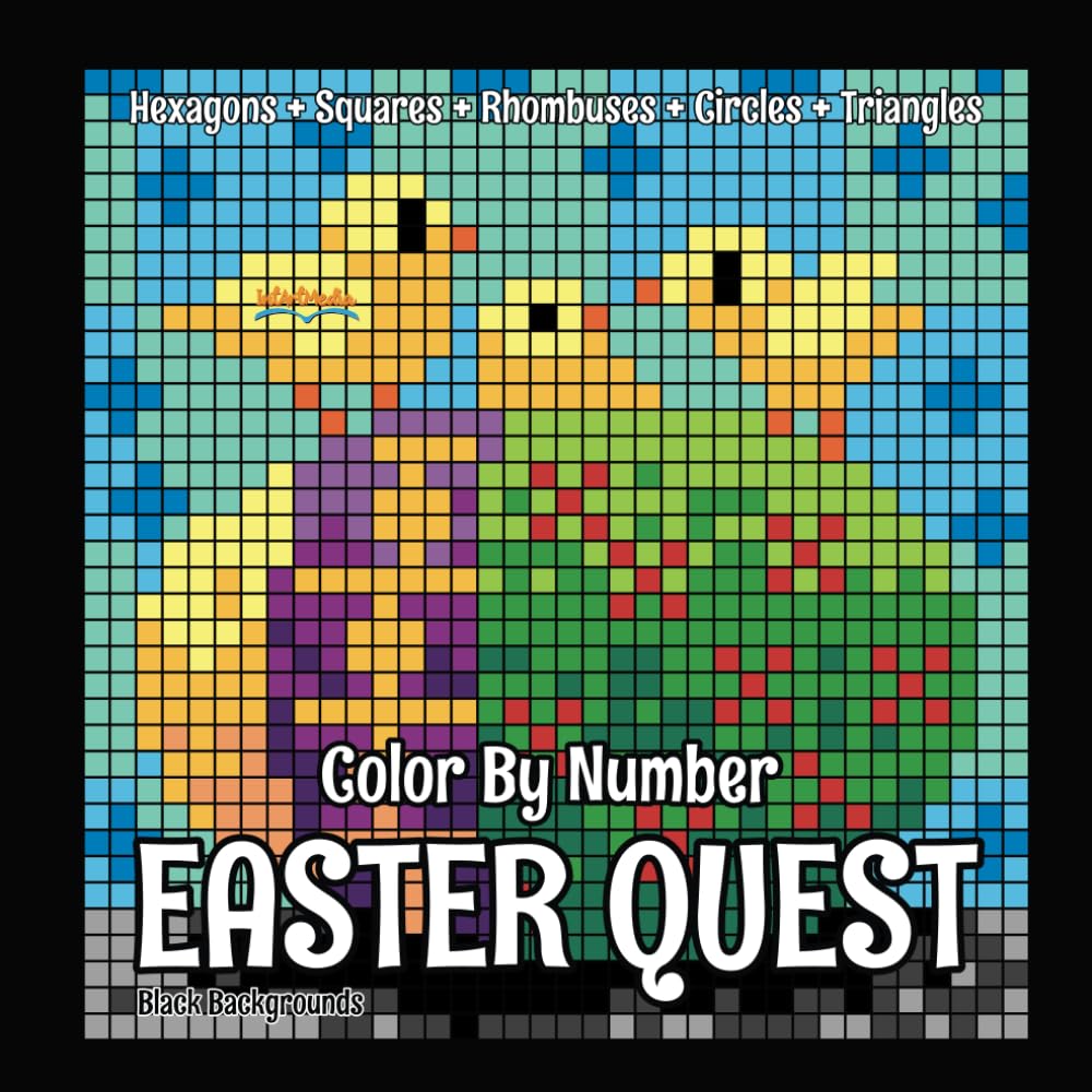 EASTER QUEST Color By Number (Black Backgrounds): coloring pictures hidden by 5 grids: hexagons, circles, triangles, rhomboids, squares (Color Quest Mystery Color By Number) Film, Art & Culture