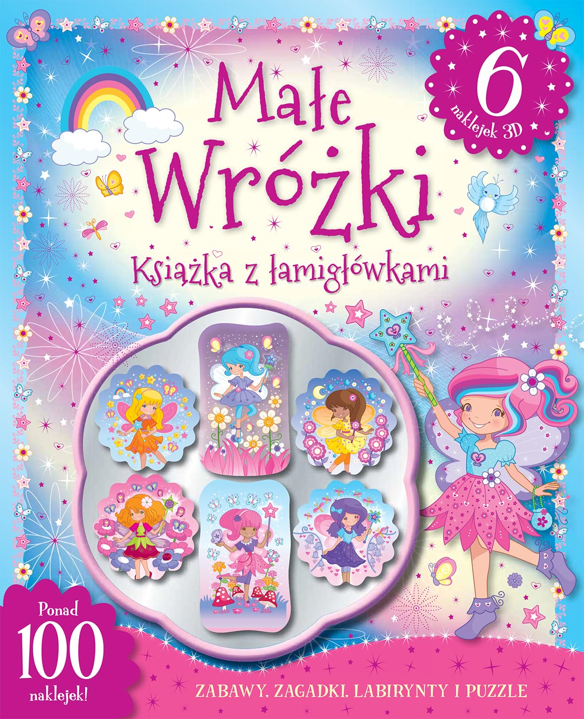 Małe wróżki Książka z łamigłówkami 6 naklejek 3D Books