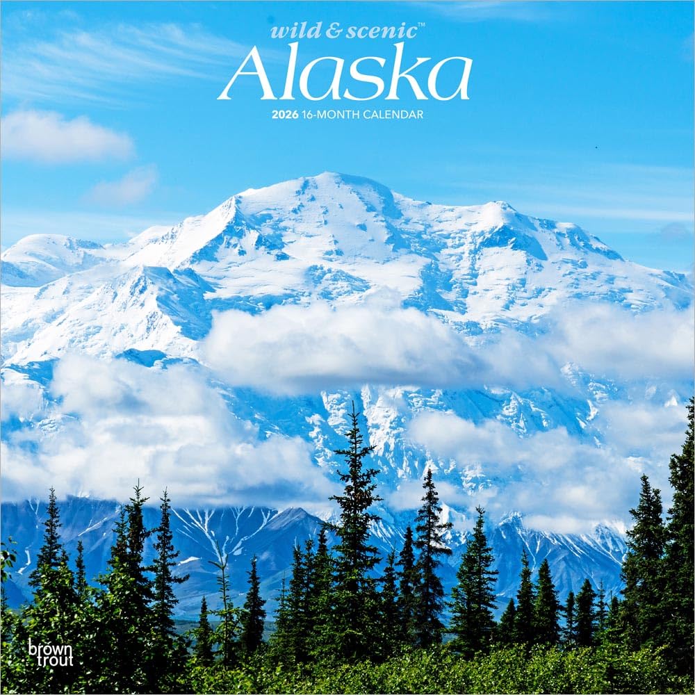 Alaska Wild & Scenic | 2026 12 x 24 Inch (Hanging) Monthly Square Wall Calendar | Plastic-Free | BrownTrout | USA United States of America Noncontiguous State Nature Leisure, Home & Garden
