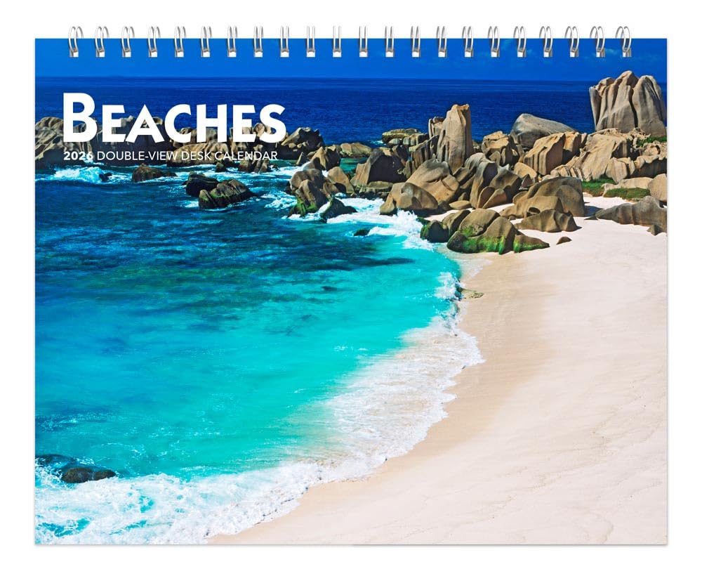 Beaches | 2026 7.5 x 6 Inch Monthly Double-View Easel Desk Calendar | BrownTrout | Travel Nature Tropical Leisure, Home & Garden