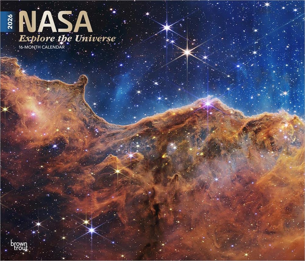 NASA Explore the Universe | 2026 14 x 24 Inch (Hanging) Monthly Deluxe Wall Calendar | Foil Stamped Cover | Plastic-Free | BrownTrout | Space Cosmos Inspiration Natural Sciences