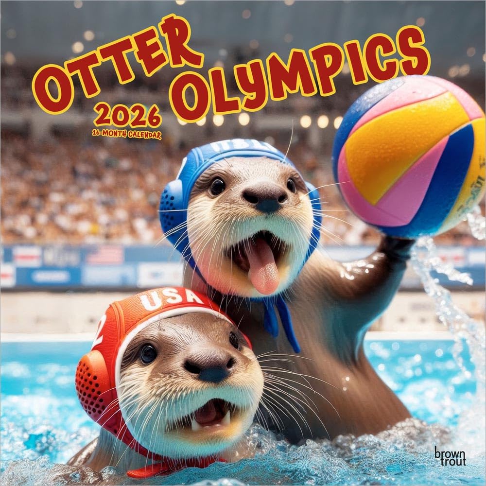 Otter Olympics | 2026 12 x 24 Inch (Hanging) Monthly Square Wall Calendar | Plastic-Free | BrownTrout | Animals Fun Humor Leisure, Home & Garden