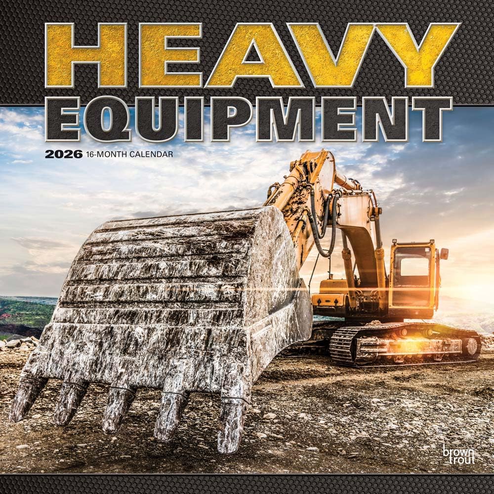 Heavy Equipment | 2026 12 x 24 Inch (Hanging) Monthly Square Wall Calendar | Plastic-Free | BrownTrout | Vehicles Machinery Business & Technology