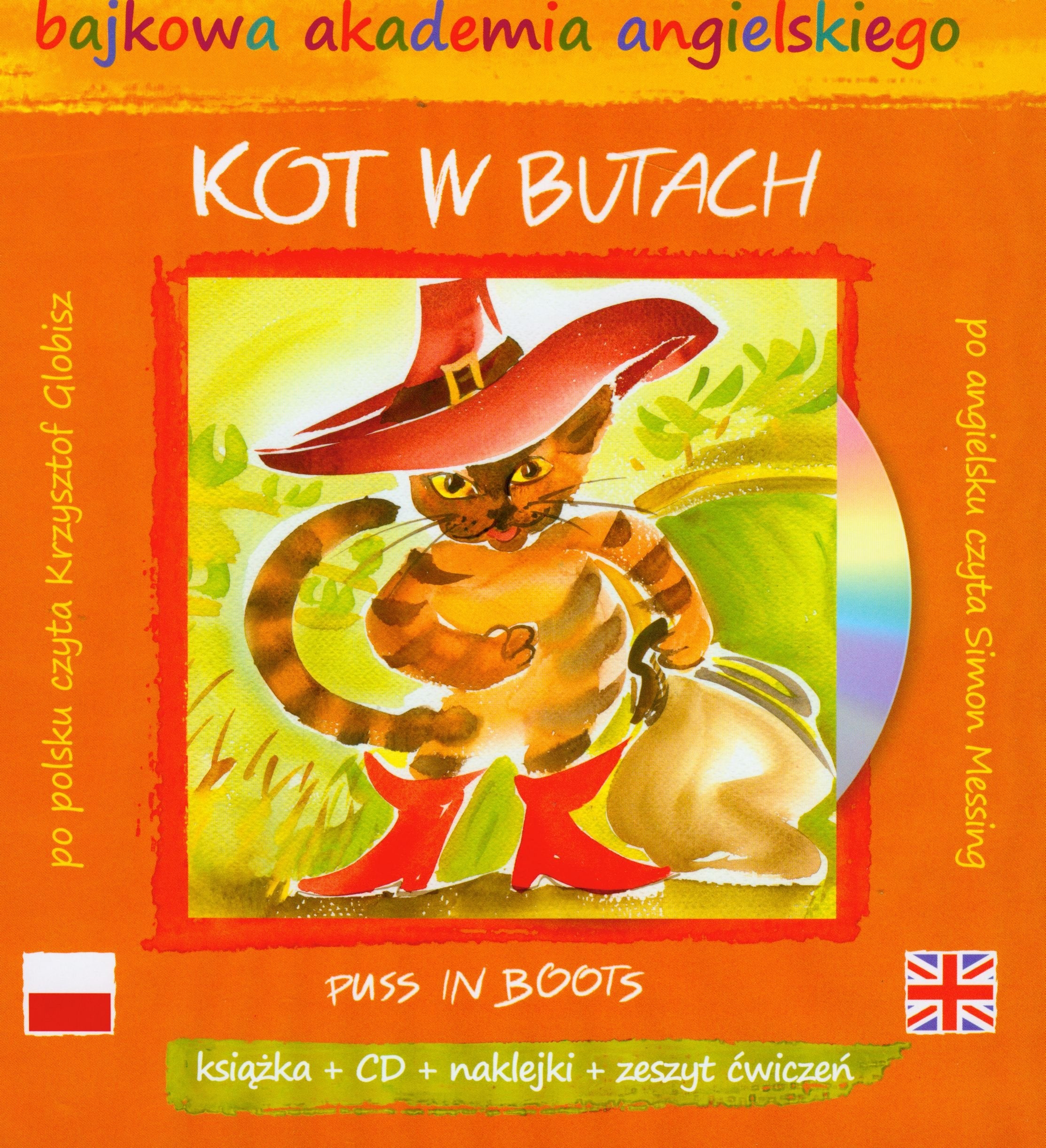 Kot w butach z płytą CD i słownikiem naklejkowym (BAJKOWA AKADEMIA ANGIELSKIEGO) Books