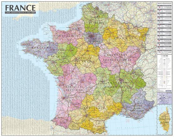 France : carte administrative et routière 1 : 1 050 000 (carte murale/poster, avec barres alu) Geology & Geography