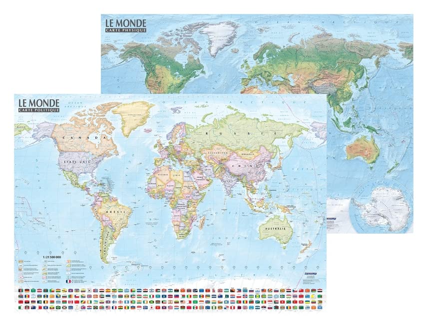 Monde : carte politique et physique 1 : 21 500 000 (carte murale/poster, sans barres alu) Geology & Geography