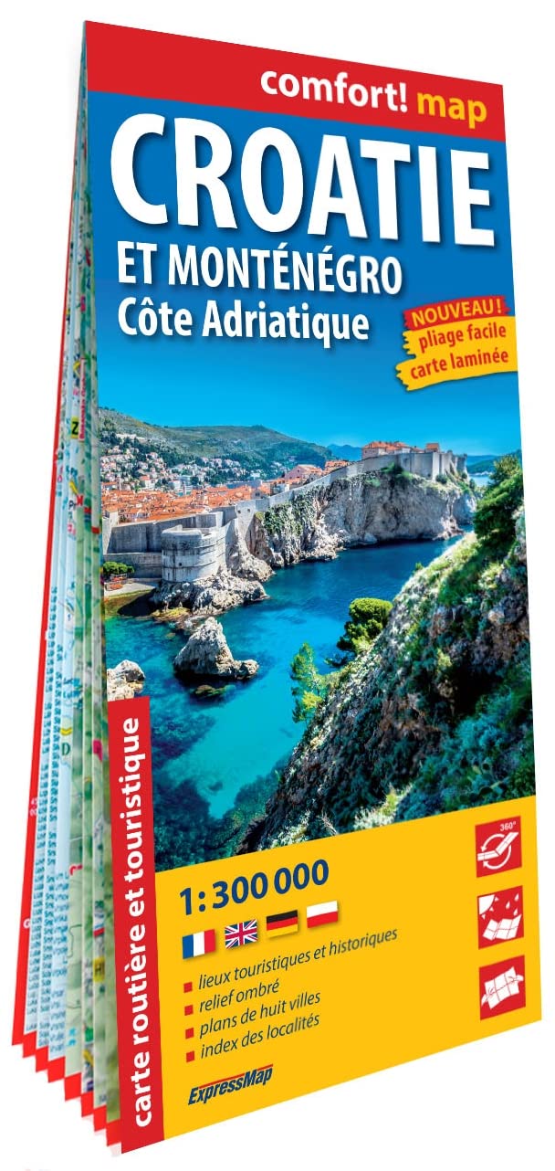 Croatie et Monténégro. Côte Adriatique 1/300.000 (carte grand format laminée) Leisure, Home & Garden