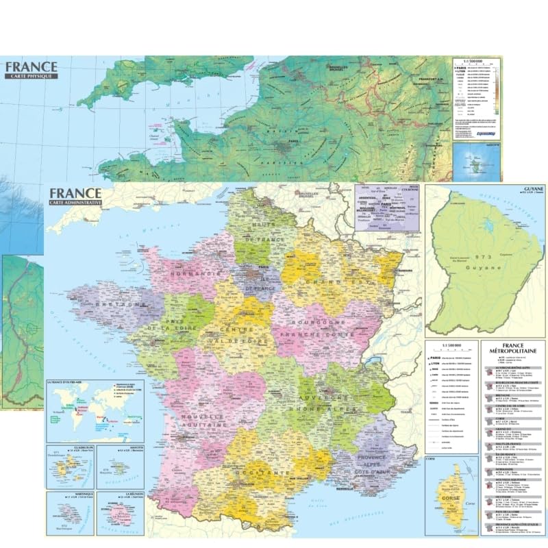 France 1/1.500.000 carte administrative et physique (sans barres alu, 95 × 67 cm) book