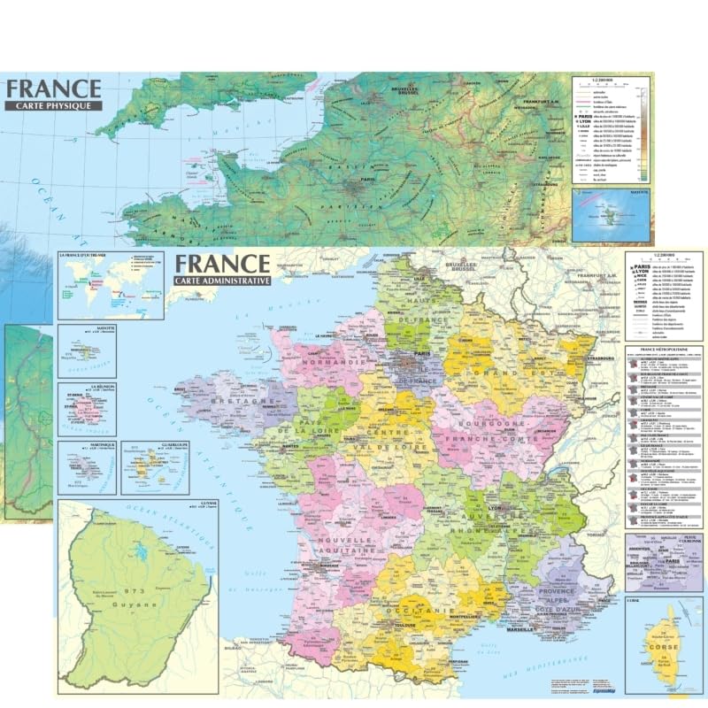 France 1/2.200.000 carte administrative et physique (sans barres alu, 67 × 47 cm) book