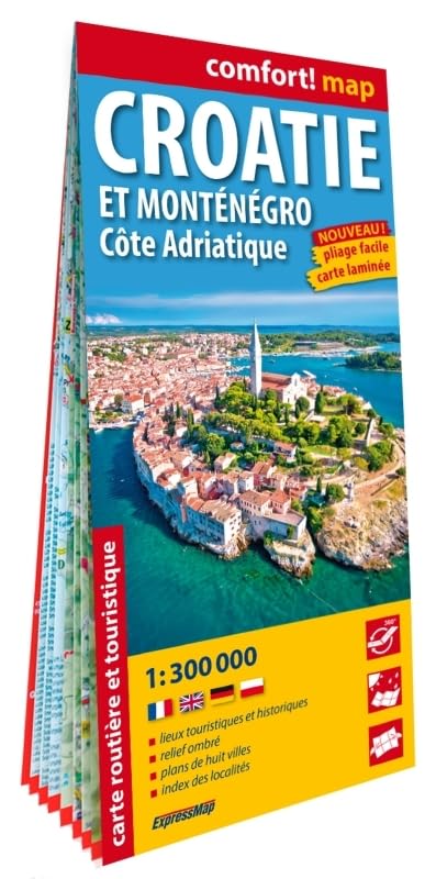 Croatie et Monténégro. Côte Adriatique 1/300.000 (carte grand format laminée) Leisure, Home & Garden