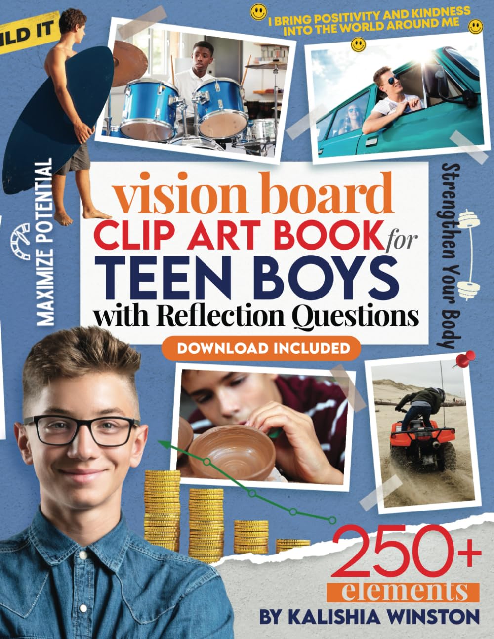 Vision Board Clip Art Book for Teen Boys: 250+ Inspiring Images, Positive Affirmations & Powerful Words to Manifest Dreams and Goals for Young Men (Vision Board Supplies) Film, Art & Culture