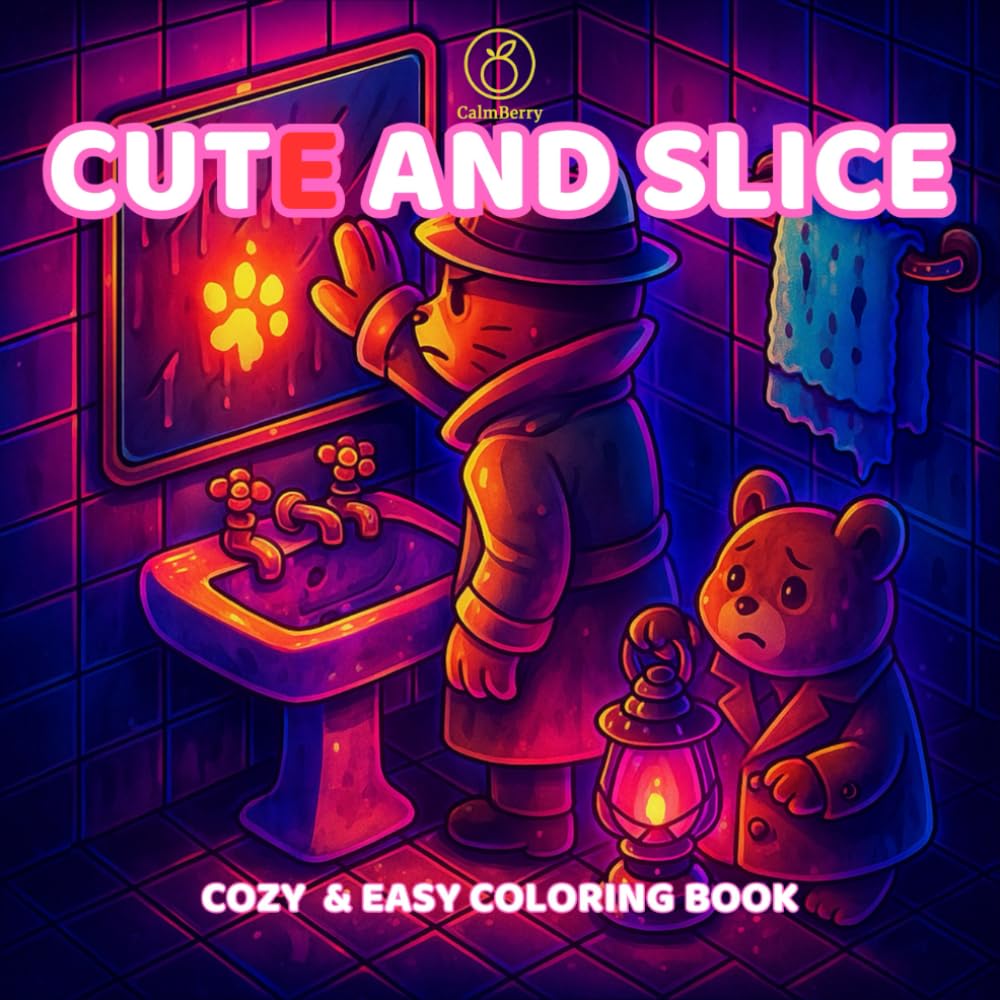 Cute and Slice: Cozy and Easy Coloring Book With Bold Animal Characters in Lightly Creepy Slasher-Inspired Scenes book