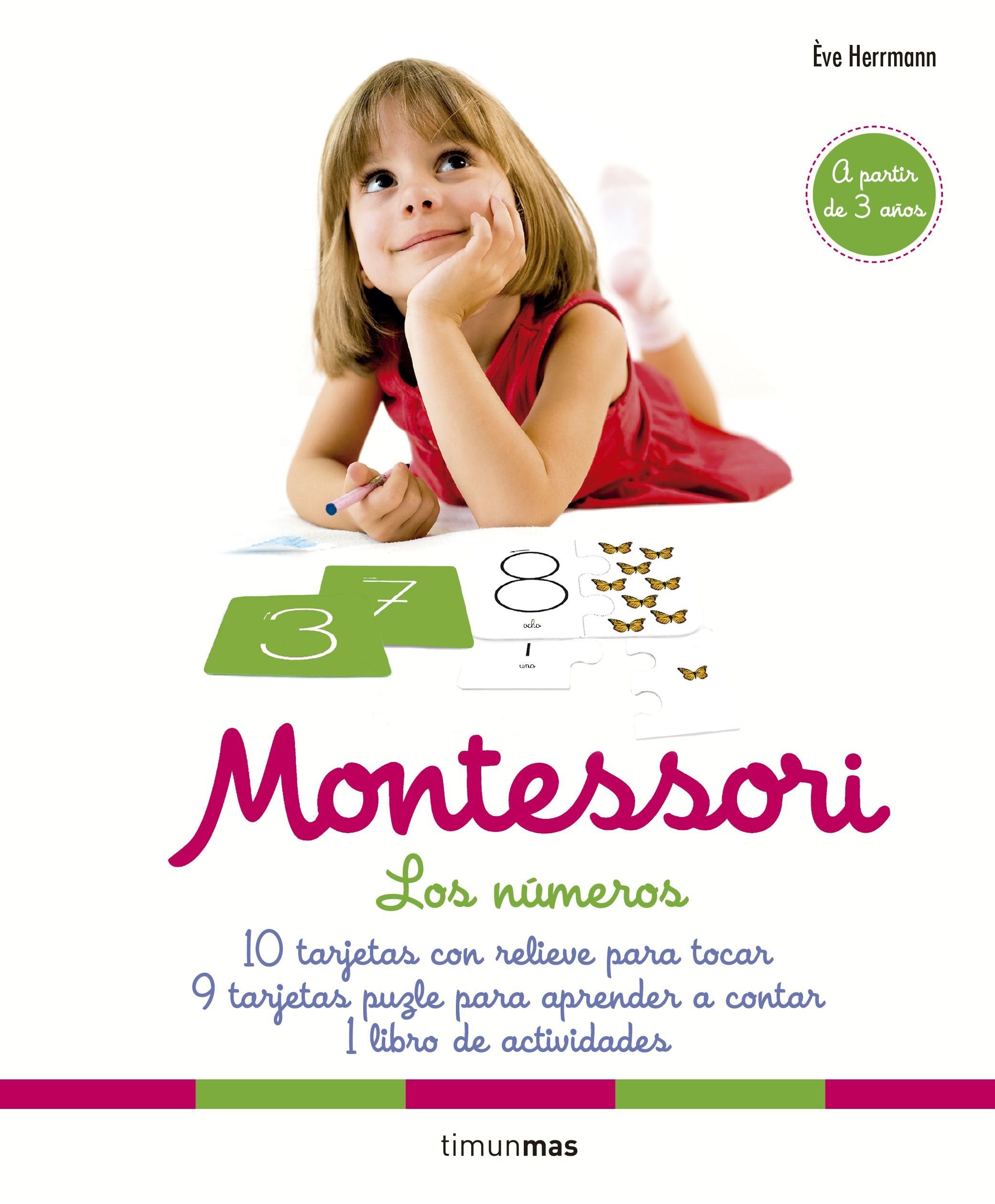 Montessori. Los números: 10 tarjetas con relieve para tocar. 9 tarjetas puzle para aprender a contar. 1 libro de actividades book