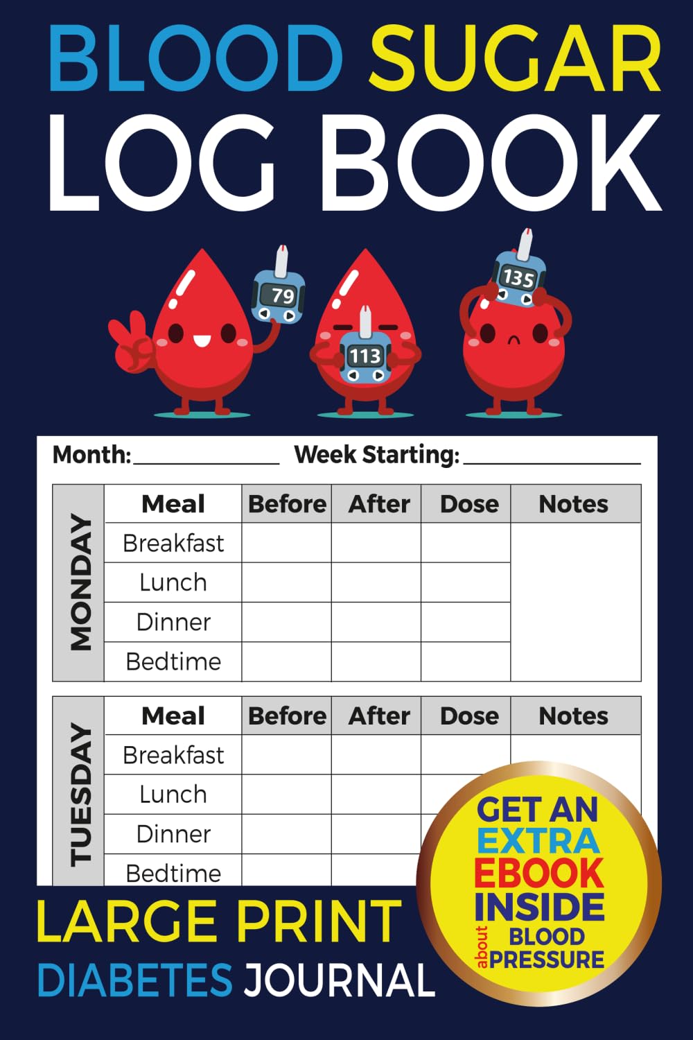 Blood Sugar Log Book: Large Print Diabetes Journal Medicine