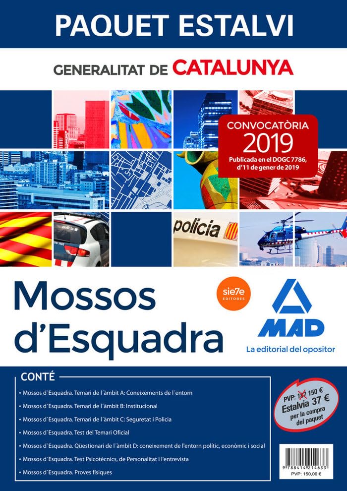 Paquet Estalvi Mossos d`Esquadra. Estalvia 37 € (inclou Temaris de l´àmbit A, B i C; Test Psicotècnics, de Personalitat i l’entrevista; Test del Temari; Proves físiques; Qüestionari de l´àmbit D) Books