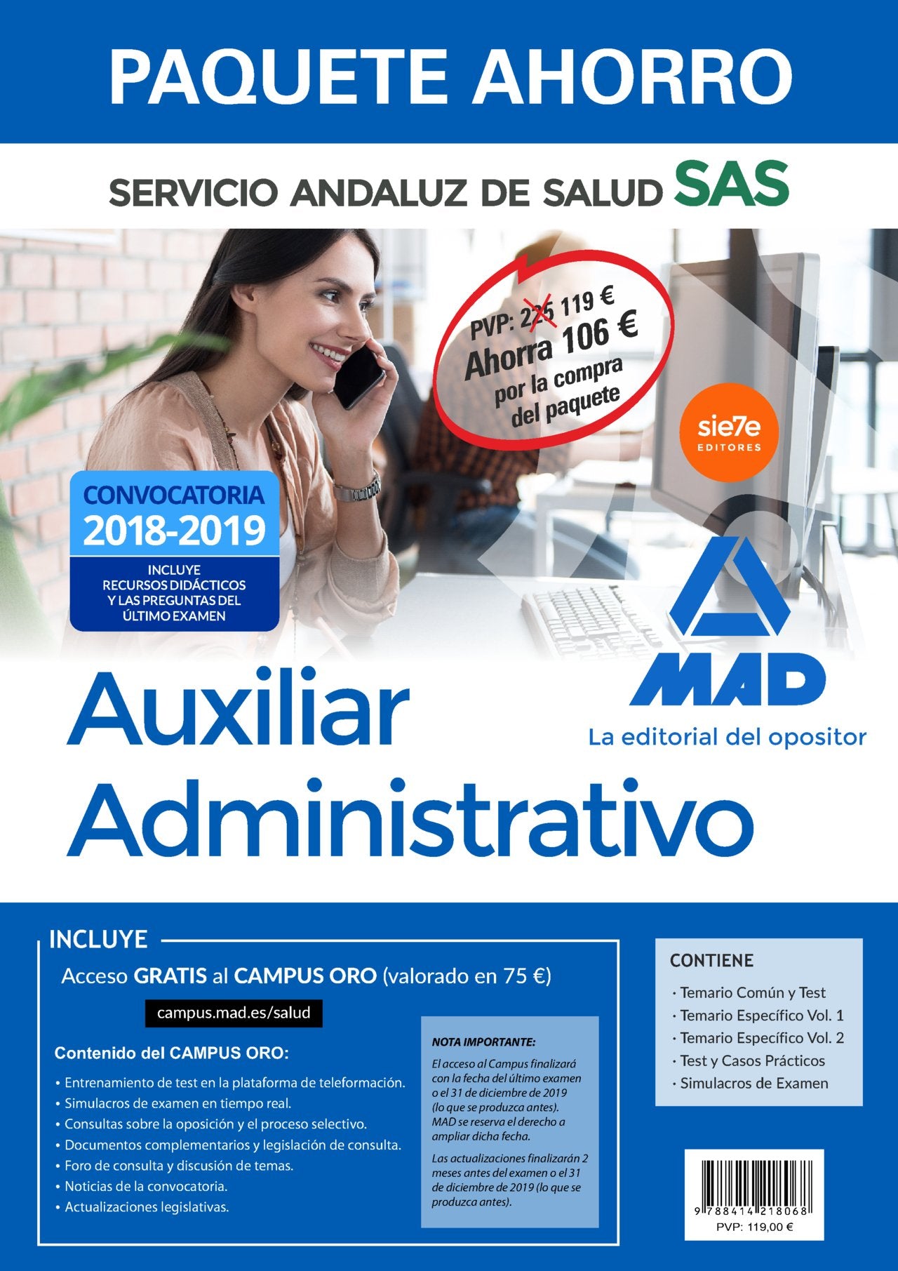 Paquete Ahorro Auxiliar Administrativo del Servicio Andaluz de Salud. Ahorro de 106€ (Incl. Temario común y test; Temario específico vol. 1 y 2; Test ... Simulacros de examen y acceso Campus Oro) Books