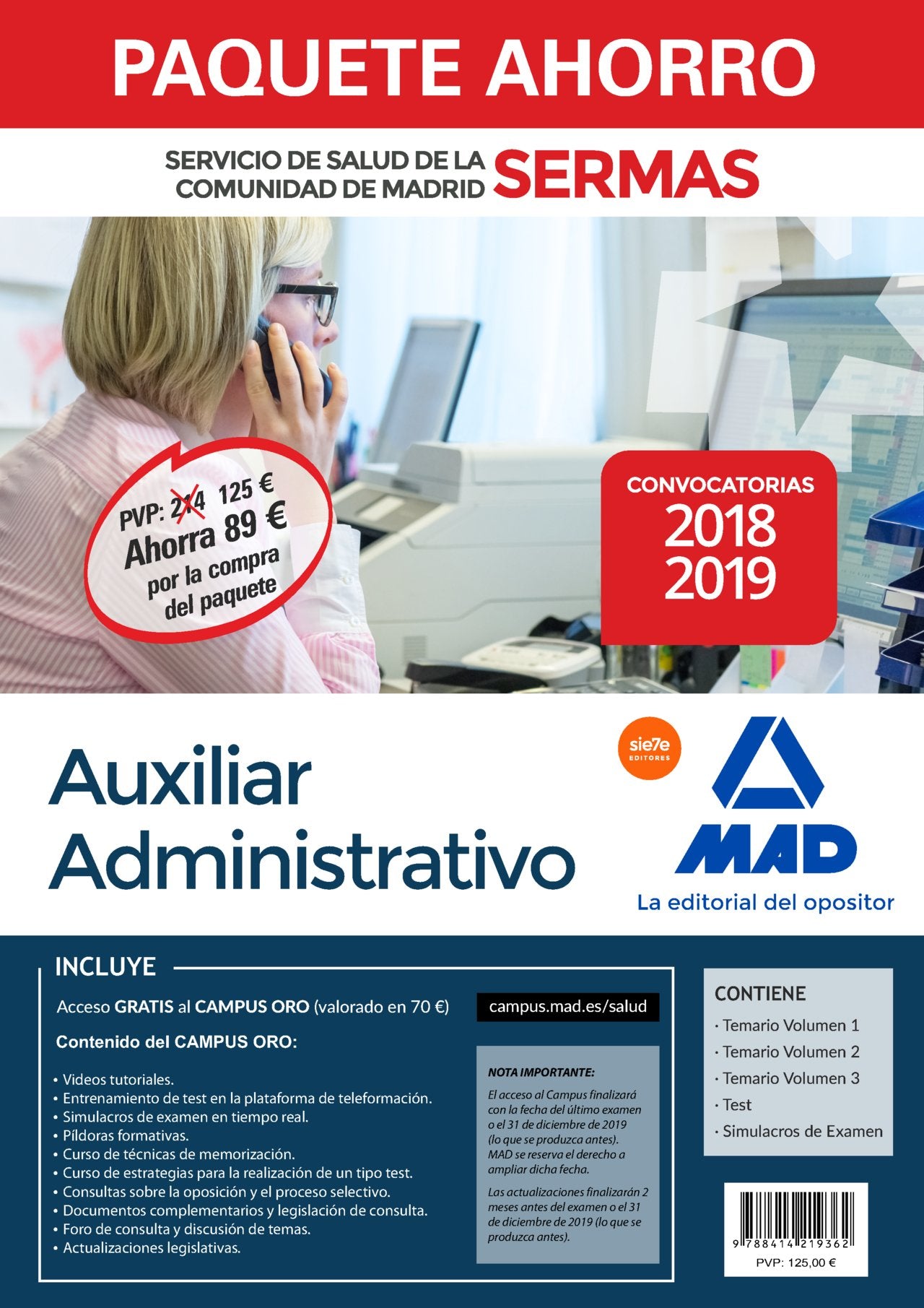 Paquete Ahorro Auxiliar Administrativo Servicio de Salud de la Comunidad de Madrid Education & Training