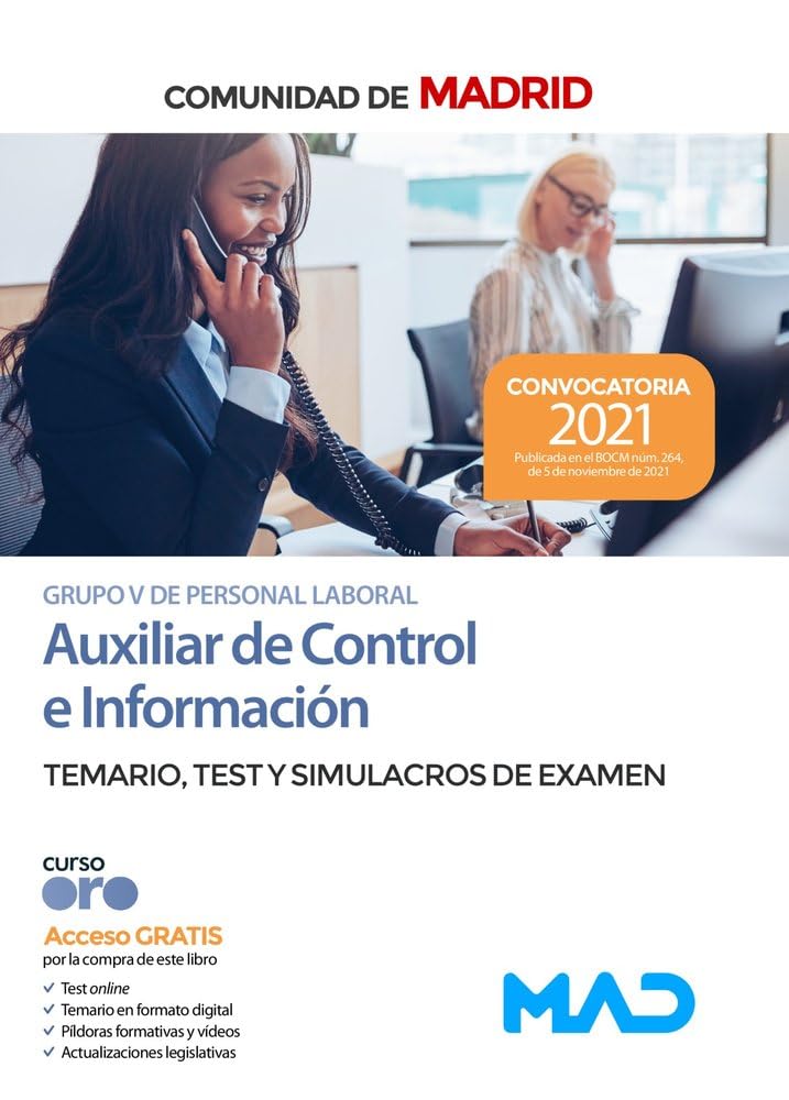 Auxiliar de Control e Información (Grupo V de Personal Laboral) de la Comunidad de Madrid. Temario, test y simulacros de examen book